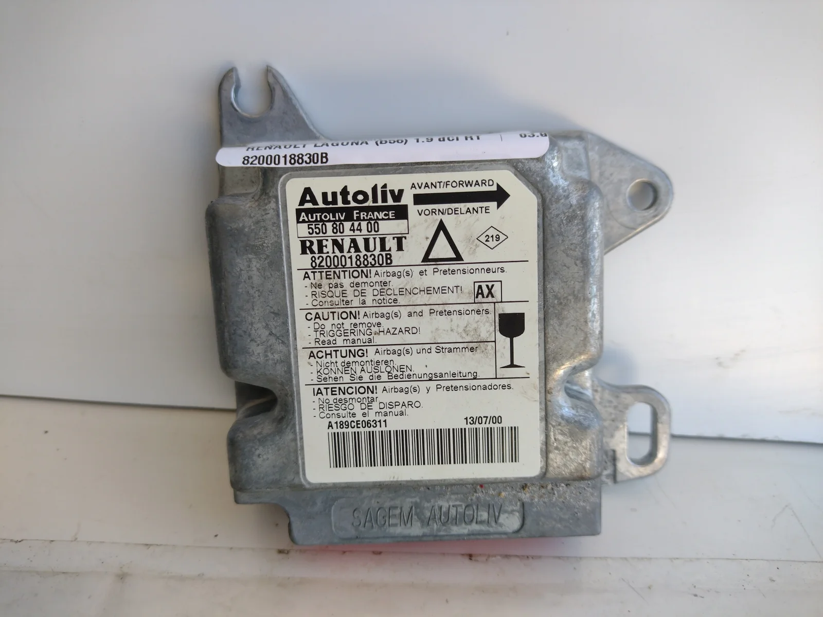 Foto de CENTRALITA AIRBAG RENAULT LAGUNA (B56) 1.9 dCi Diesel CAT (107 CV / 79 KW) referencia 8200018830B