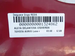 Foto de ALETA DELANTERA IZQUIERDA TOYOTA AURIS (E15) 1.4 Turbodiesel CAT (90 CV / 66 KW) foto 6