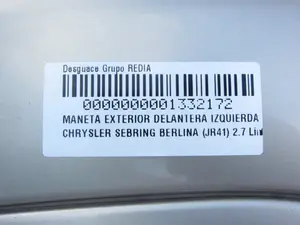 Foto de MANETA EXTERIOR DELANTERA IZQUIERDA CHRYSLER SEBRING JR 41 BERLINA 2.7 CAT (203 CV / 149 KW) foto 3
