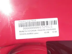 Foto de MANETA EXTERIOR TRASERA IZQUIERDA TOYOTA AURIS (E15) 1.4 Turbodiesel CAT (90 CV / 66 KW) foto 3