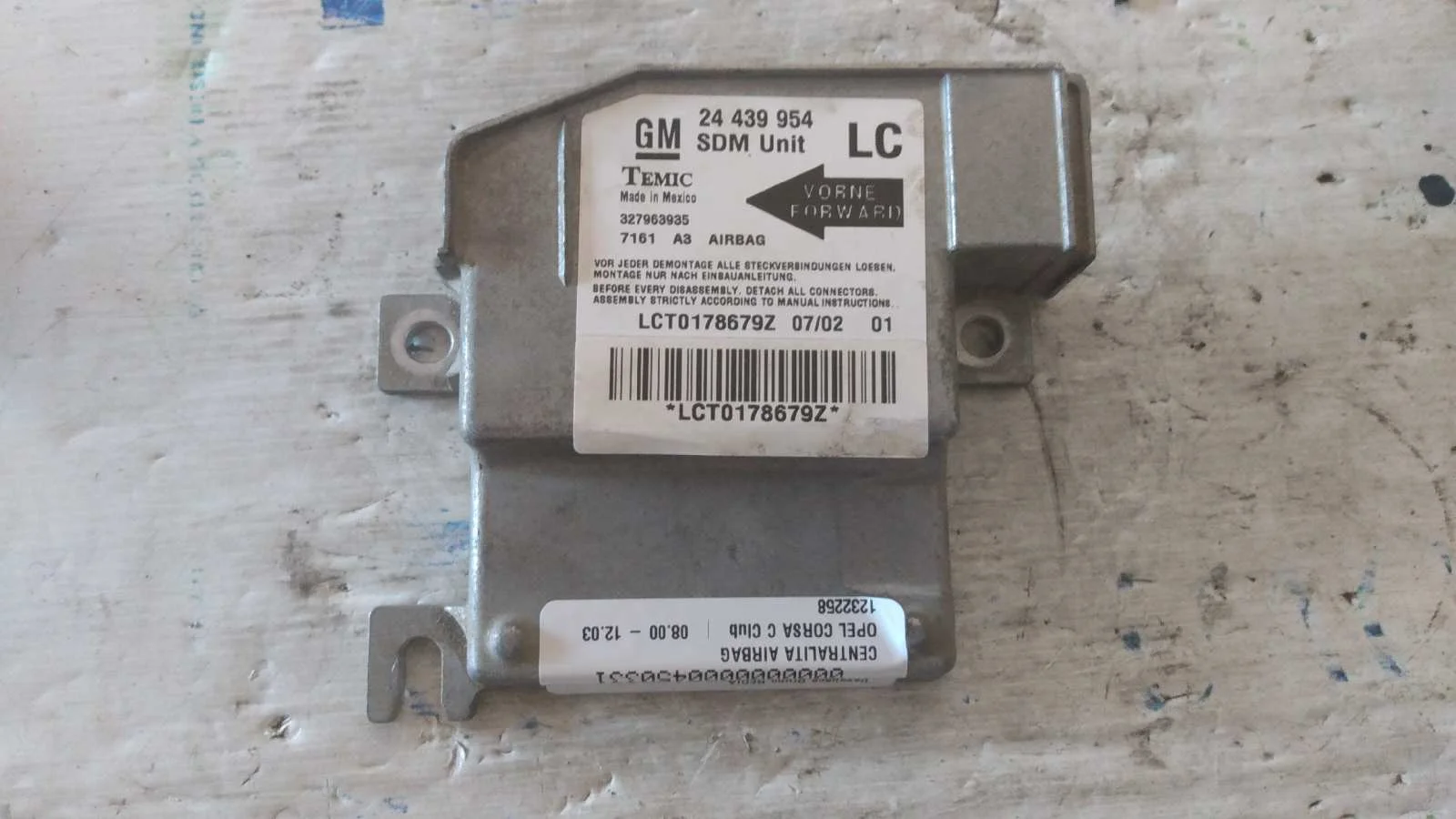Foto de CENTRALITA AIRBAG OPEL CORSA C 1.0 12V CAT (Z 10 XE / LW3) (58 CV / 43 KW) referencia 24439954